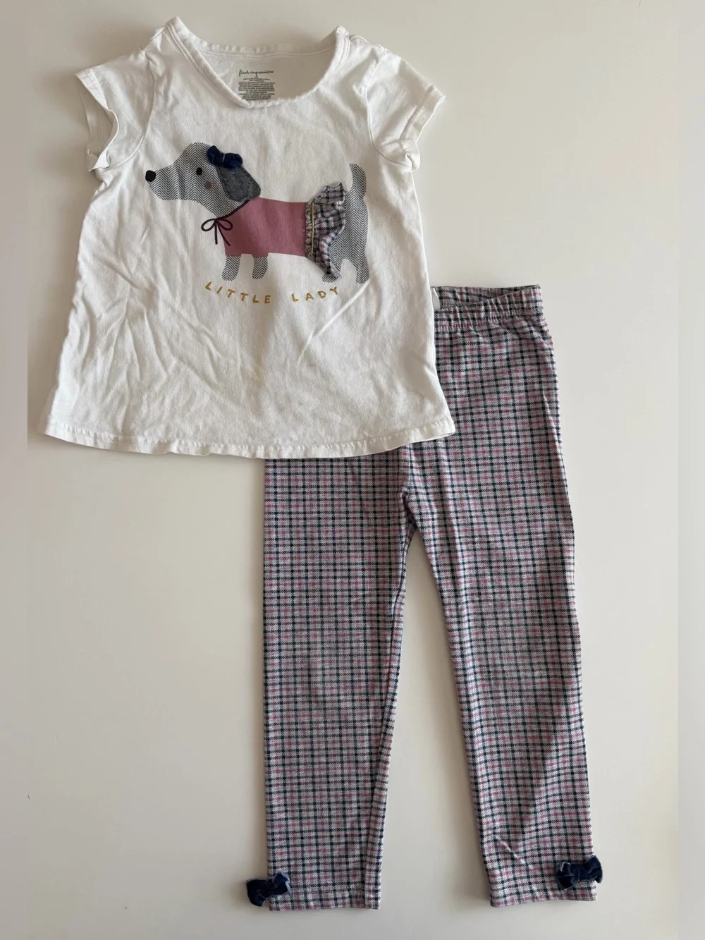 Macy's First Impressions 3T Plaid, Bows, Dog 